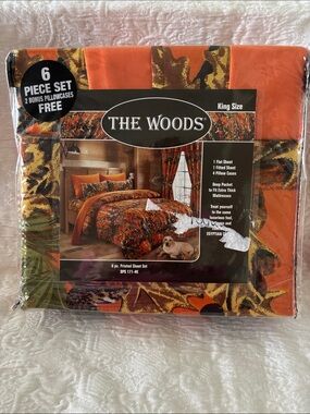 NEW “The Woods” King Size 6-Piece Sheet Set - Orange & Brown Camouflage